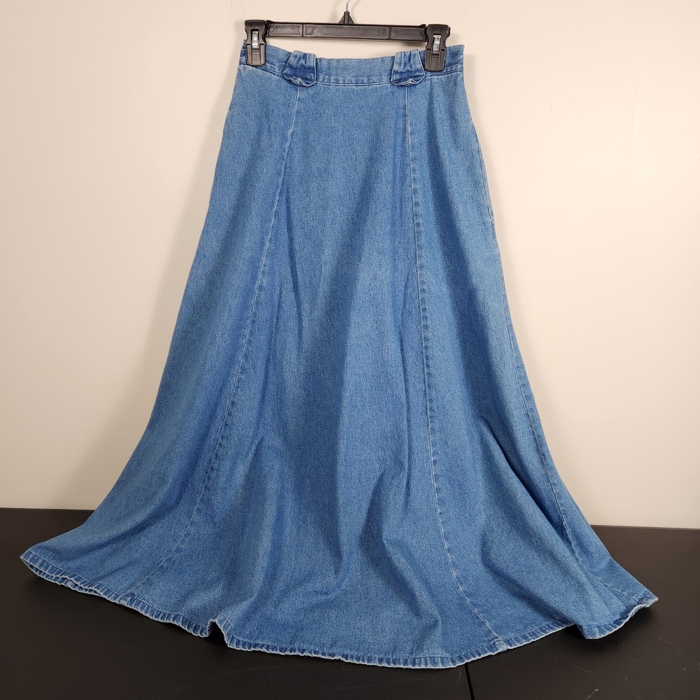 Rhythm Blue Womens Denim Maxi Skirt Blue Cotton High Waist Pocket Vintage S
